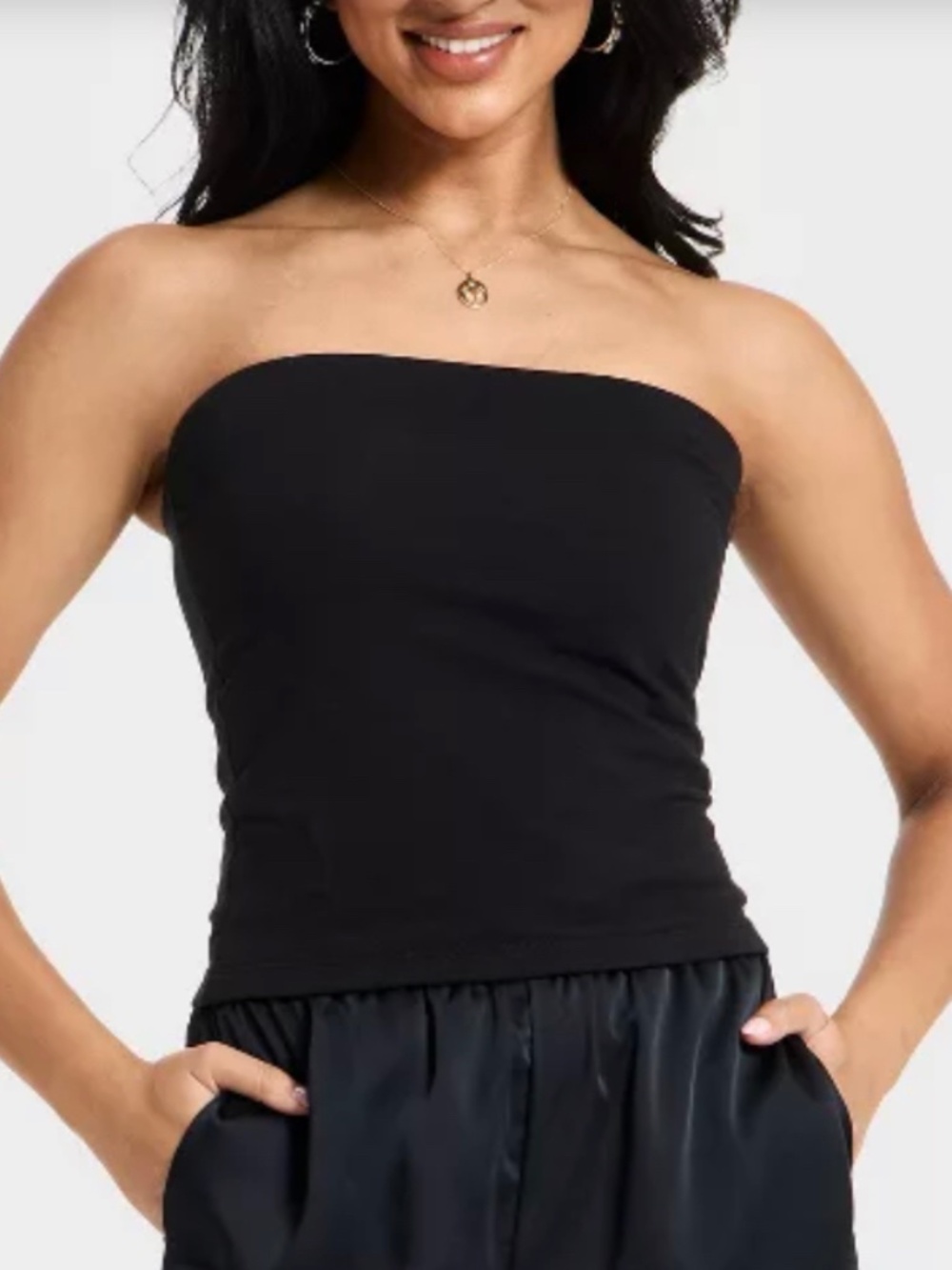 Derek Heart Black Ruched Tube Top Strapless Y2K Vintage Medium Blue Label Sexy